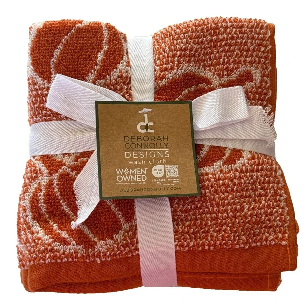 Deborah Connolly Orange Pumpkins Fall Soft Set of 4 Washcloths Facecloths 12x12